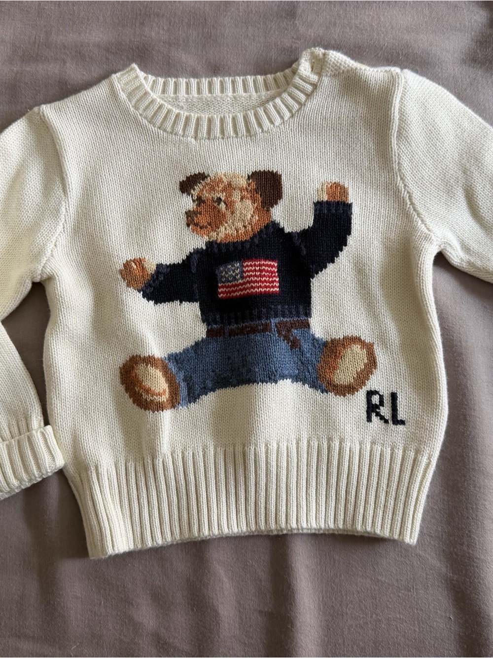 Ralph Lauren Cream Sweater with Bear Graphic